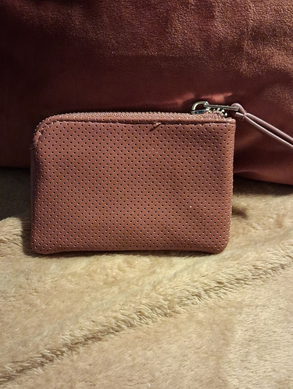 Universal Thread Perforated Wristlet in Mauve Pink